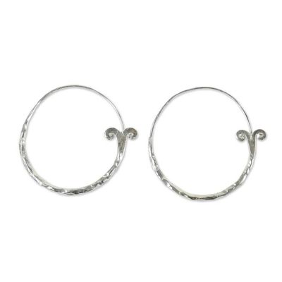 Alternate image for Handcrafted Karen Silver Hoop Earrings from Thailand Meteor Curls