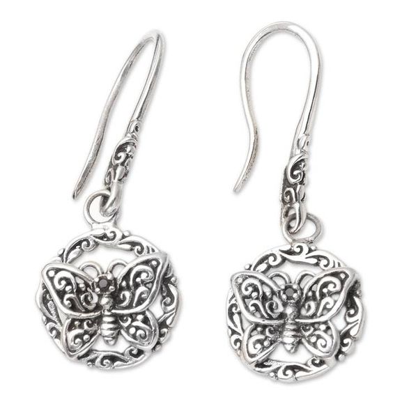 Alternate image for Handcrafted Garnet Butterfly Dangle Earrings Pure Flutter