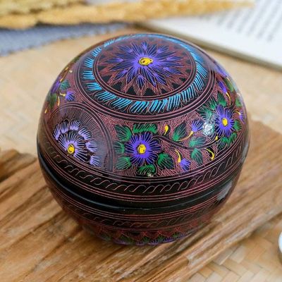 Primary image for Floral Painted Pink, Purple and Blue Round Decorative Box Blooming Illusion