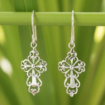 Alternate image for Sterling Silver Religious Dangle Earrings Ornate Cross