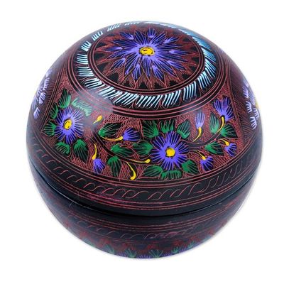 Alternate image for Floral Painted Pink, Purple and Blue Round Decorative Box Blooming Illusion