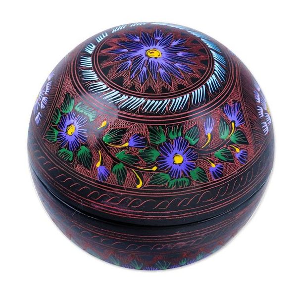 Alternate image for Floral Painted Pink, Purple and Blue Round Decorative Box Blooming Illusion