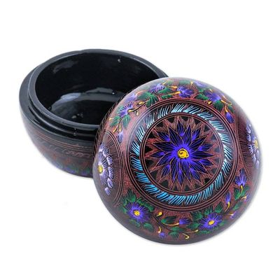 Alternate image for Floral Painted Pink, Purple and Blue Round Decorative Box Blooming Illusion