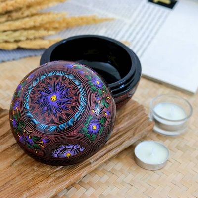 Alternate image for Floral Painted Pink, Purple and Blue Round Decorative Box Blooming Illusion