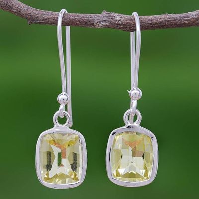 Alternate image for Princess Cut 12 Ct Lemon Quartz and Silver Dangle Earrings Autumn Sunshine