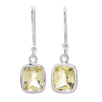 Alternate image for Princess Cut 12 Ct Lemon Quartz and Silver Dangle Earrings Autumn Sunshine