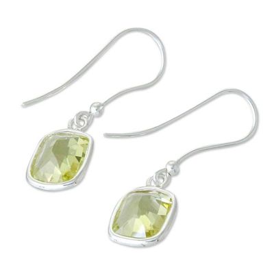Alternate image for Princess Cut 12 Ct Lemon Quartz and Silver Dangle Earrings Autumn Sunshine