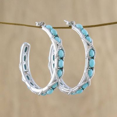 Alternate image for Nautical Style Turquoise Half Hoop Earrings from Thailand Nautical Notions