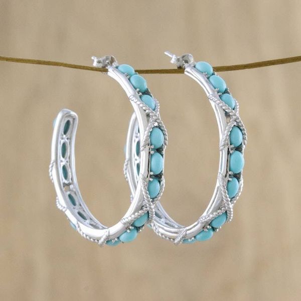 Alternate image for Nautical Style Turquoise Half Hoop Earrings from Thailand Nautical Notions