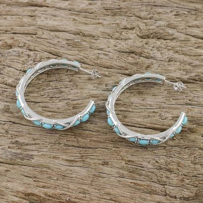 Alternate image for Nautical Style Turquoise Half Hoop Earrings from Thailand Nautical Notions