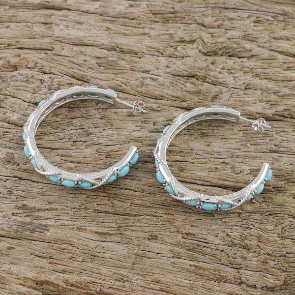 Alternate image for Nautical Style Turquoise Half Hoop Earrings from Thailand Nautical Notions