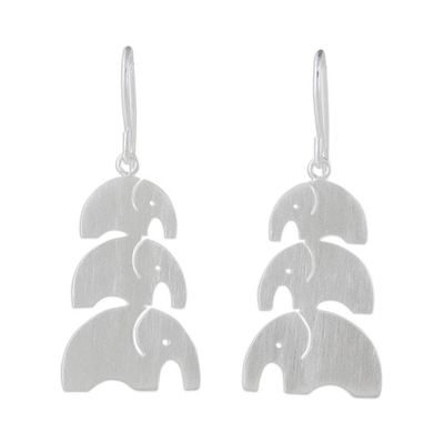 Alternate image for Brushed Sterling Silver Dangle Earrings from Thailand Elephant Love