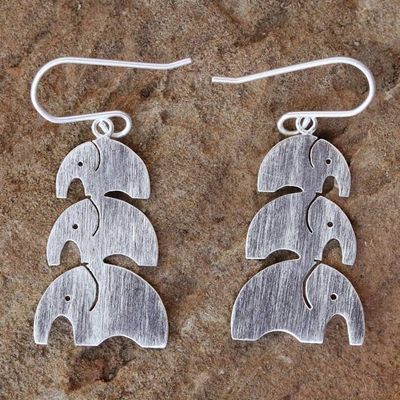 Alternate image for Brushed Sterling Silver Dangle Earrings from Thailand Elephant Love