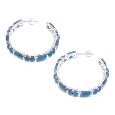 Alternate image for Natural Turquoise Half Hoop Earrings with Sterling Silver Blue Cascade