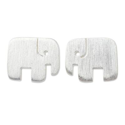 Alternate image for Hand Crafted Elephant Stud Earrings in Brushed Silver Elephant Couple
