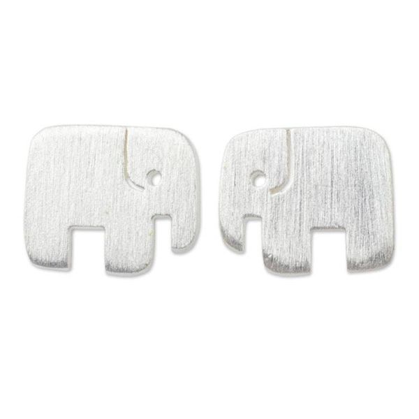 Alternate image for Hand Crafted Elephant Stud Earrings in Brushed Silver Elephant Couple