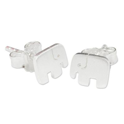 Alternate image for Hand Crafted Elephant Stud Earrings in Brushed Silver Elephant Couple