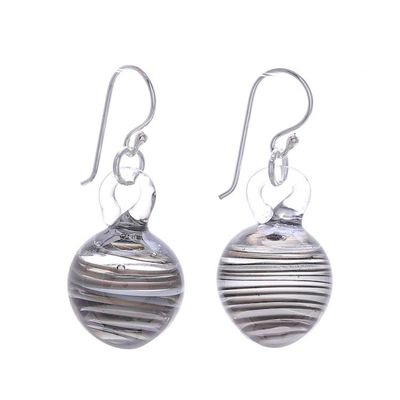 Alternate image for Handblown Black Swirl Patterned Glass Dangle Earrings Little Whirlpool