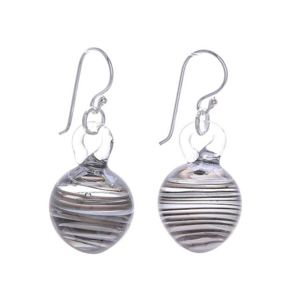 Alternate image for Handblown Black Swirl Patterned Glass Dangle Earrings Little Whirlpool