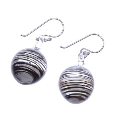 Alternate image for Handblown Black Swirl Patterned Glass Dangle Earrings Little Whirlpool