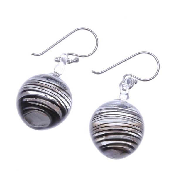 Alternate image for Handblown Black Swirl Patterned Glass Dangle Earrings Little Whirlpool