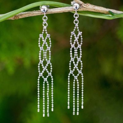 Alternate image for Waterfall Earrings Crafted from Sterling 925 Ball Chain Thai Macrame