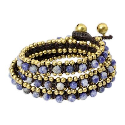 Alternate image for Hand Knotted Thai Sodalite Bracelet with Brass Beads Happiness and Joy