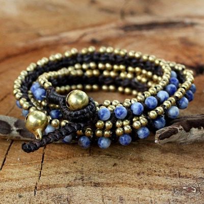 Alternate image for Hand Knotted Thai Sodalite Bracelet with Brass Beads Happiness and Joy
