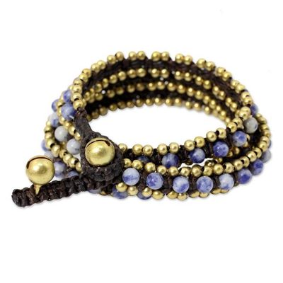 Alternate image for Hand Knotted Thai Sodalite Bracelet with Brass Beads Happiness and Joy