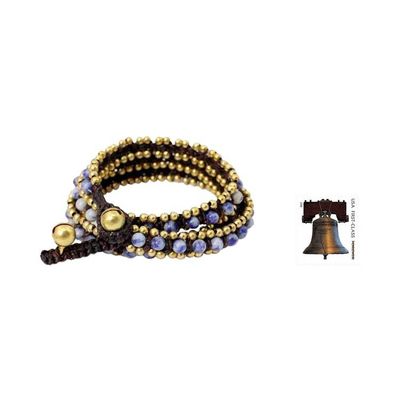 Alternate image for Hand Knotted Thai Sodalite Bracelet with Brass Beads Happiness and Joy