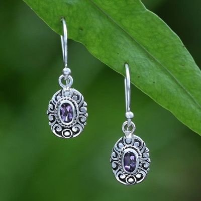 Alternate image for Traditional Balinese Silver Earrings with Amethyst Stones Bali in Blooms