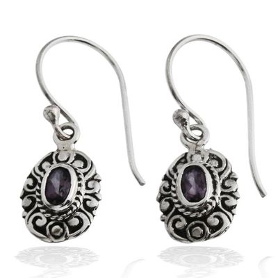 Alternate image for Traditional Balinese Silver Earrings with Amethyst Stones Bali in Blooms