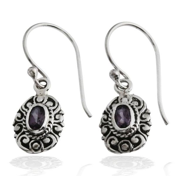 Alternate image for Traditional Balinese Silver Earrings with Amethyst Stones Bali in Blooms