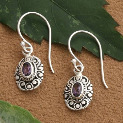 Alternate image for Traditional Balinese Silver Earrings with Amethyst Stones Bali in Blooms