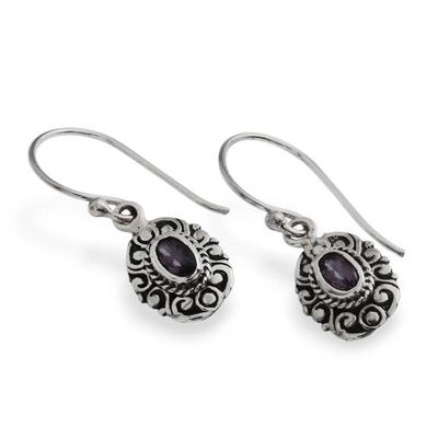 Alternate image for Traditional Balinese Silver Earrings with Amethyst Stones Bali in Blooms