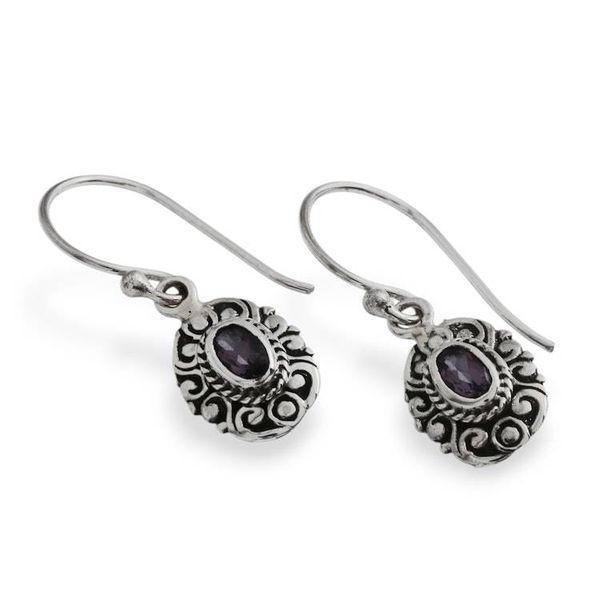 Alternate image for Traditional Balinese Silver Earrings with Amethyst Stones Bali in Blooms