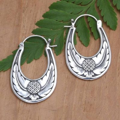 Primary image for Balinese Silversmith Crafted Sterling Silver Hoop Earrings Feather Branch