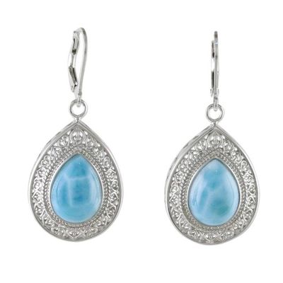 Alternate image for Lace-Like Silver Dangle Earrings with Larimar Cool Clarity