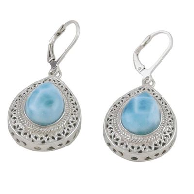Alternate image for Lace-Like Silver Dangle Earrings with Larimar Cool Clarity