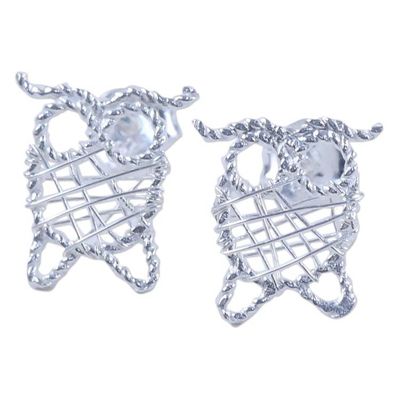 Alternate image for Thai Artisan Crafted 925 Sterling Silver Owl Drop Earrings Owl Wrap