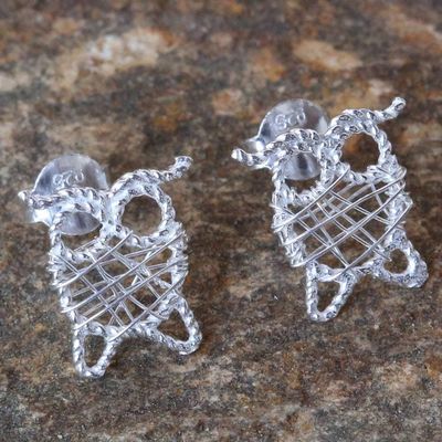 Alternate image for Thai Artisan Crafted 925 Sterling Silver Owl Drop Earrings Owl Wrap