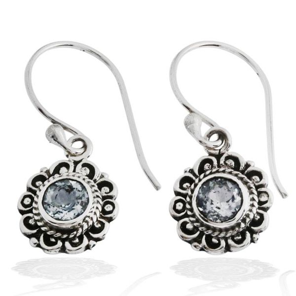 Alternate image for Floral-Inspired Silver Dangle Earrings with Blue Topaz Gems Azure Morning Flower