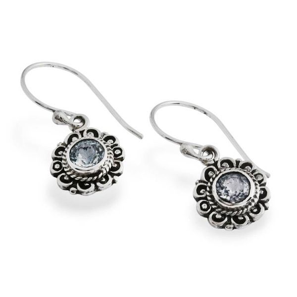 Alternate image for Floral-Inspired Silver Dangle Earrings with Blue Topaz Gems Azure Morning Flower