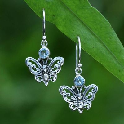 Primary image for Butterfly-Themed Openwork Blue Topaz Silver Dangle Earrings Azure Butterflies