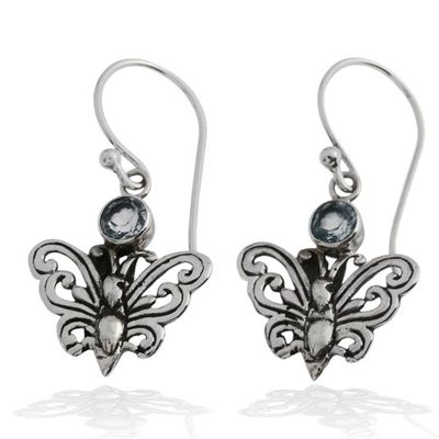 Alternate image for Butterfly-Themed Openwork Blue Topaz Silver Dangle Earrings Azure Butterflies