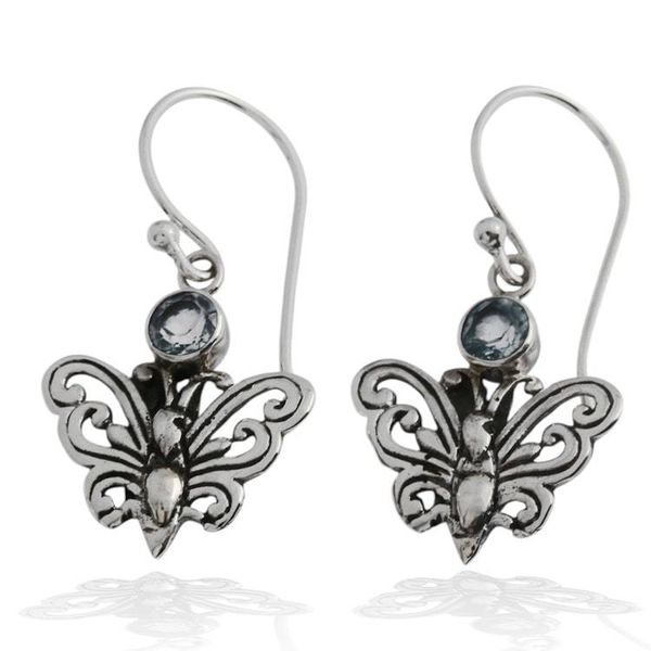 Alternate image for Butterfly-Themed Openwork Blue Topaz Silver Dangle Earrings Azure Butterflies