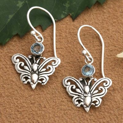 Alternate image for Butterfly-Themed Openwork Blue Topaz Silver Dangle Earrings Azure Butterflies