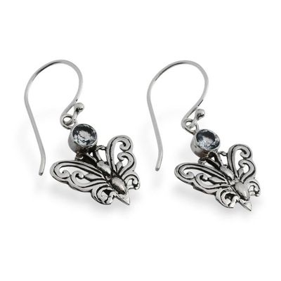 Alternate image for Butterfly-Themed Openwork Blue Topaz Silver Dangle Earrings Azure Butterflies