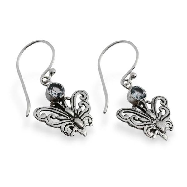 Alternate image for Butterfly-Themed Openwork Blue Topaz Silver Dangle Earrings Azure Butterflies