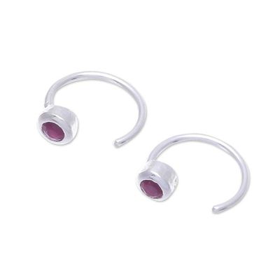 Alternate image for Petite Thai Sterling Silver Half Hoop Earrings with Ruby Back to Front
